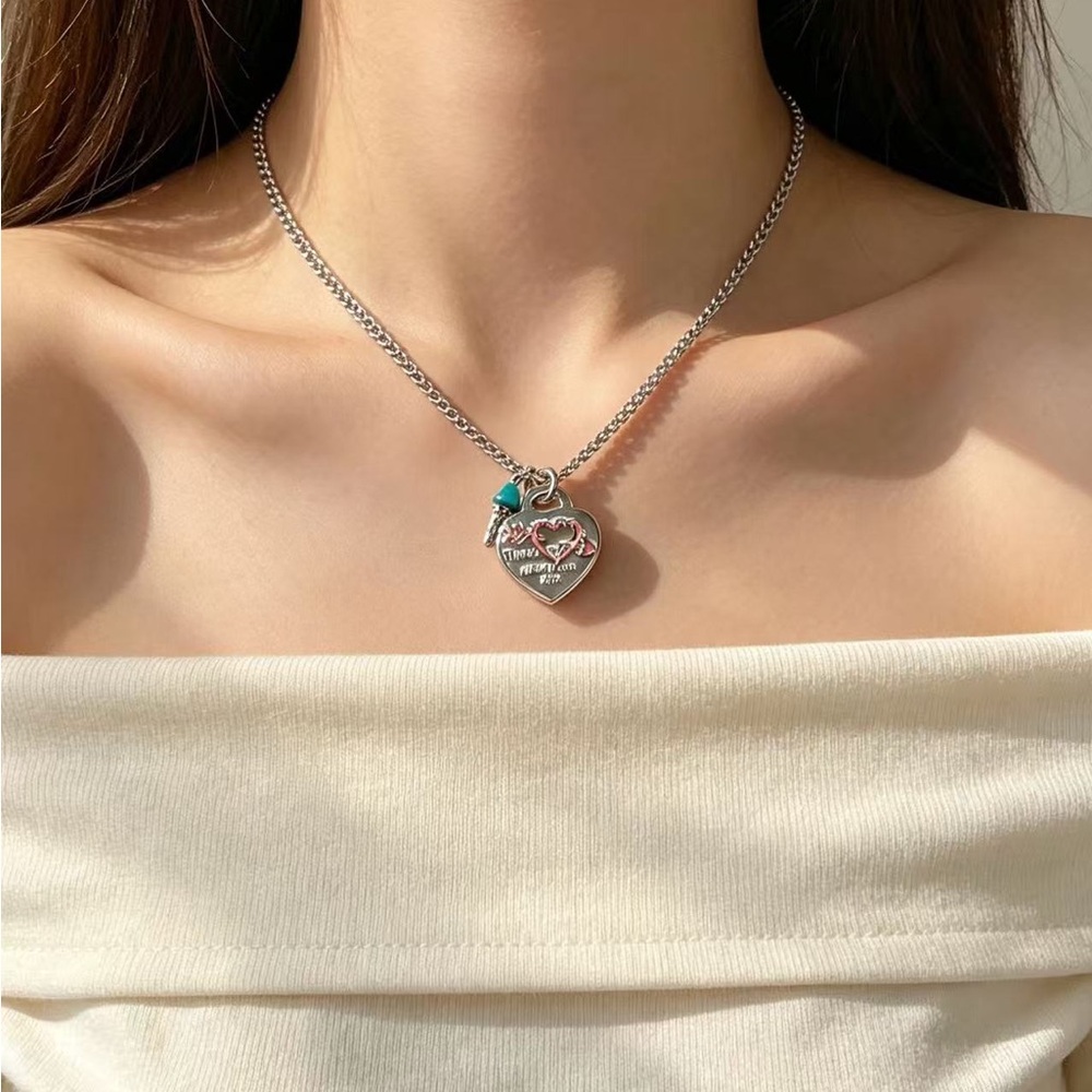 Tiffany & Co. Silver Heart Padlock Necklace with Turquoise Accent